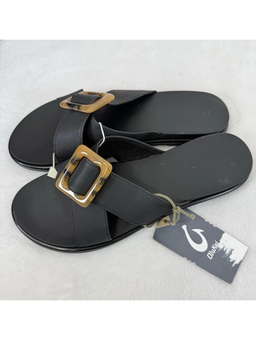 OluKai Womens 11 New Sandals Kai Slide Black Slides Shoes Olu Kai NWT $90